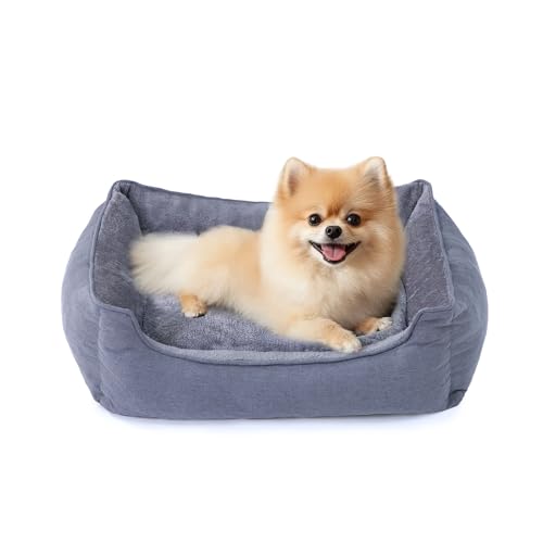 Rectangle Dog Bed for Small Dogs Washable Pet Bed with Bolster Sides Non-Slip Bottom Pet Sofa Waterproof Lining Durable Pet Cuddler, Dark Grey, 21x 16x 6.3 in - color: Dark Grey, size: 21"L x 16"W x 6.3"Th