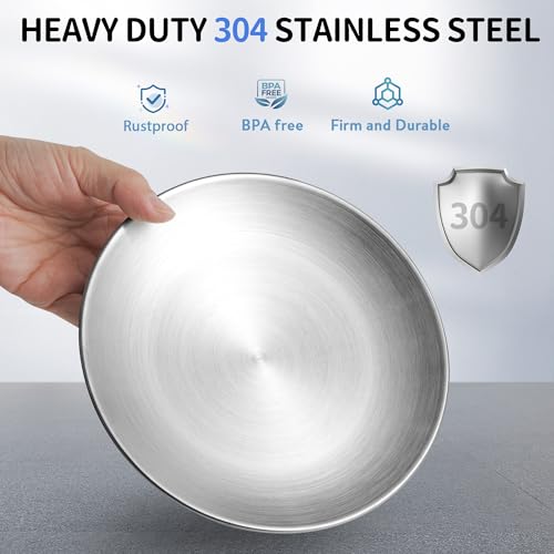 WROSWT 304 Stainless Steel Cat Plates for Wet food, 6.7" Shallow/Wide Whisker Friendly Cats Food Bowls, Non-Slip Silicone Base,Easy to Clean Indoor Cat Feeding Dishes, 3 Pack - size: Cat Plates - 3 Pack