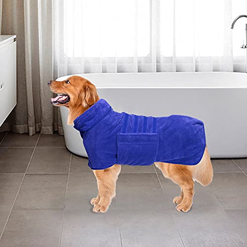 Geyecete Pineapple Grid Fast Drying Super Absorbent Dog Cat Bath Robe Towel - Blue-M - color: Blue(Pineapple grid), size: Medium