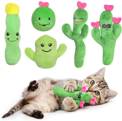 Catnip Cat Toys Cactus Crinkly Sound 5 Pack Interactive Chew Kitten Cat Toys for Indoor Cats Exercise Cat nip Toy to Stimulate Play & Reduce Boredom