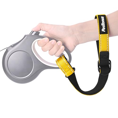 Short Dog Leash, Safety Wrist Strap for Retractable Dog Leash, Reflective Design and Adjustable Soft Padded Handle, Extra Layer Security for Pet Stroller (Yellow) - color: Yellow, size: 1 Pack