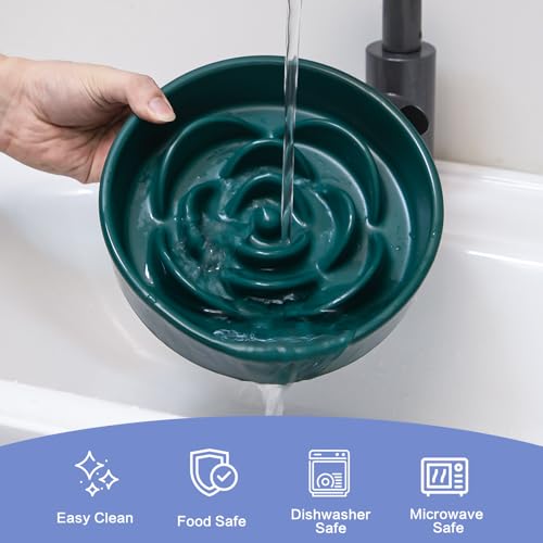 8.25'' Ceramic Slow Feeder Dog Bowls - Petal Shape Modern Dog Food Dish for Medium and Large Breeds, Puzzle Maze Bowl to Slow Down Eating, Anti-Gulping, Dishwasher & Microwave Safe, Green - color: Green, size: 8.25 inch