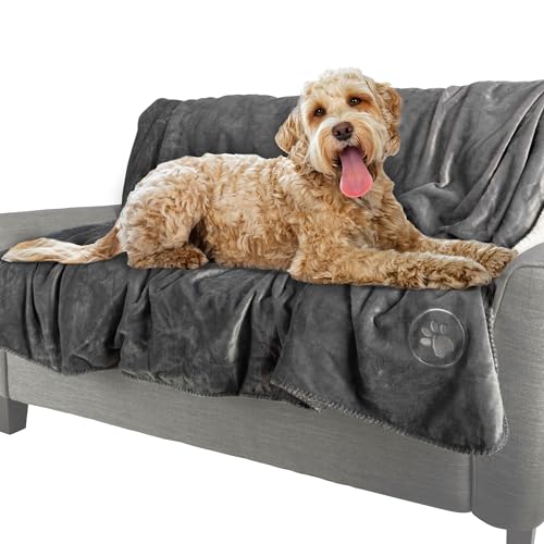 PETMAKER Dog Blanket - 80x100in Reversible Sherpa Blanket - Throw Blankets for Bed, Couch, Crate, or Car - Machine Washable Puppy Essentials (Gray) - color: Gray, size: X-Large
