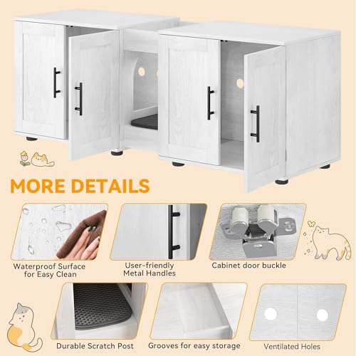 Garvee Cat Litter Box Enclosure for 2 Cats, 55" Hiddden Litter Box Enclosure Furniture 3-in-1 Wooden Litter Cabinet with Barn Door & Double Rooms for Bedroom Living Room,White - color: White