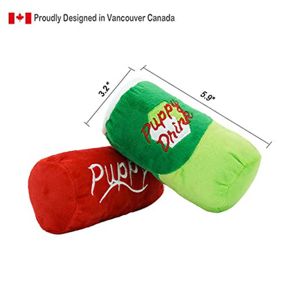 HugSmart | Plush and Squeaky Dog Toys (Soda Drinking Cans Combo)｜Soft Plus Interactive Fetch Dog Toy for Small Medium Breeds (Puppy Drink 2 Pack)