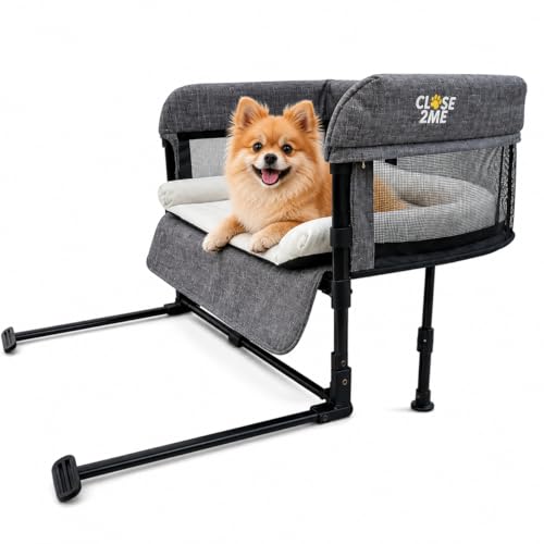 Englacha Close2Me Elevated Pet Bed - Bedside Mattress for Cats and Small Dogs - Comfortable, Cozy Design with Tool-Free Installation - Foldable for Easy Transport, Carry Bag Included