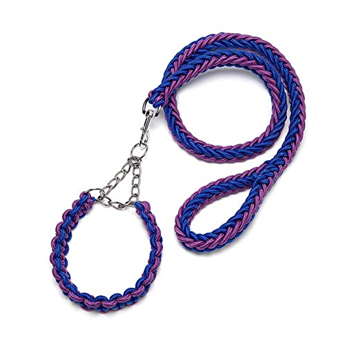 Love Dream Dog Collar and Leash Set, Heavy Duty Nylon Braided Rope Strong 4 FT Dog Leash and Martingale Training Collar for Small Medium Large Dogs Training and Walking (Blue & Purple) - color: Blue & Purple, size: Medium (Thick 1.5cm)