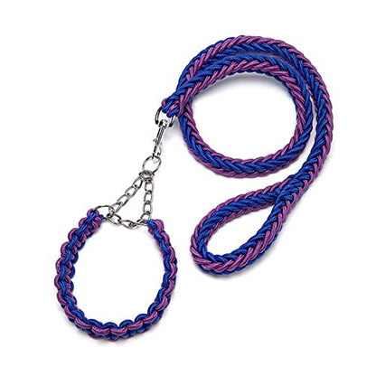 Love Dream Dog Collar and Leash Set, Heavy Duty Nylon Braided Rope Strong 4 FT Dog Leash and Martingale Training Collar for Small Medium Large Dogs Training and Walking (Blue & Purple) - color: Blue & Purple, size: Medium (Thick 1.5cm)