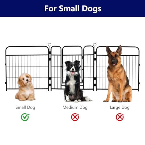 Metal Dog Playpen with Mat, Black Indoor Outdoor Pet Exercise Pen with Safety Gate, Foldable Wire Fence Enclosure (Black with mat, 24inch, 8)