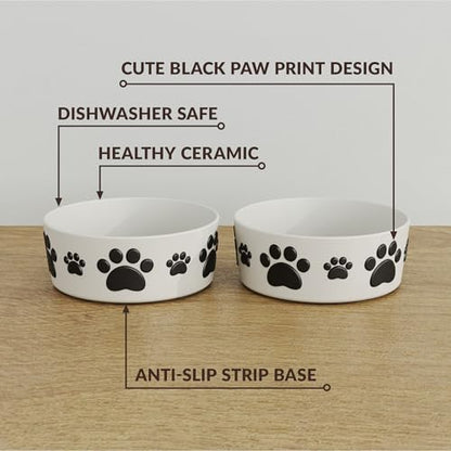 Ceramic Dog Bowls for Small Size Dog - 5'' Round × 2 Tall Dog Food Bowl & Water Bowl Set of 2 - Small Dog Bowls with Anti-Slip Rings - 2 Cups Food and Water Bowls for Dogs and Cats - size: 5 in
