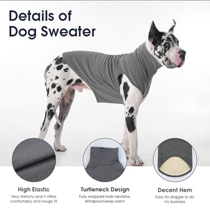 IECOii Dog Fleece Vest Sweater - Stretch Warm Pullover with Turtleneck,Grey,Large, Easy On/Off Winter Dog Sweater for Medium Large Dogs Girl Boy, Winter Fall Jumpsuit with High Neck - color: Grey, size: Large