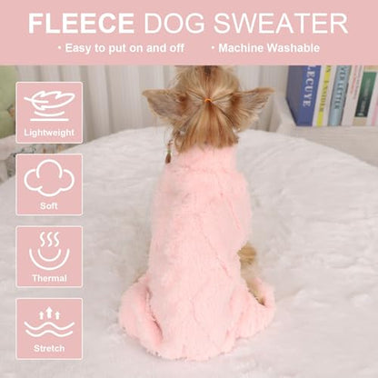 Dog Sweater Fleece Turtleneck Winter Dog Clothes for Small Dogs Girls Boy, Warm Fleece Puppy Pajamas Onesies, Pet Clothes Puppy Sweater Pjs, Doggy Jumpsuits Doggie Outfit, Pink, XXS - color: Pink, size: XX-Small (Chest 11in )
