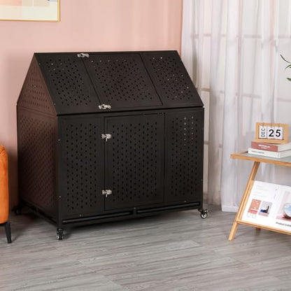 44 inch Heavy Duty Indestructible Dog Crate, Steel Escape Proof Chewproof Impact Double Door Dog Kennel for Large Medim Dogs with Wheels and Trays, High Anxiety Large Dog Cage, XL - size: 43.3"L x 29.5"W x 46.1"H