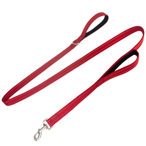 Dual Padded Handle Walking and Training Standard Leashes for Large Breed Dogs that Pull with Reflective Stitching, 360° Rotatable Heavy Duty Metal Buckle,D-Ring,Durable Nylon, 6Ft Long for Big Dogs - color: Red, size: 6Ft