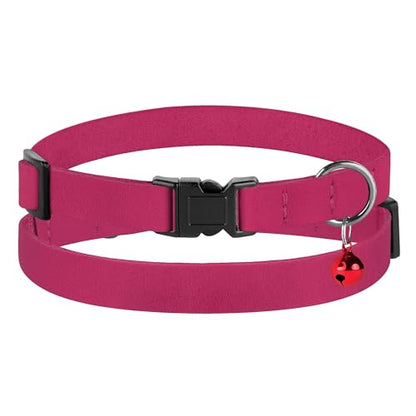 Breakaway Cat Collar Leather with Removable Bell - 13 Colors Available - Soft Adjustable Girl Boy Safety Lightweight Pet Kitten Collars Pink Brown Blue Green Red Orange Black (Pink) - color: Pink