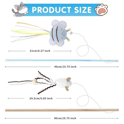 NOWFRESH Cat Wand Toy Set, 2 PCS Interactive Cat Teaser Wands with Cute Paper Balls & Paper Circles Designs, Equipped with Bells and Streamers to Captivate Your Cat’s Attention - color: Paper balls and paper circles