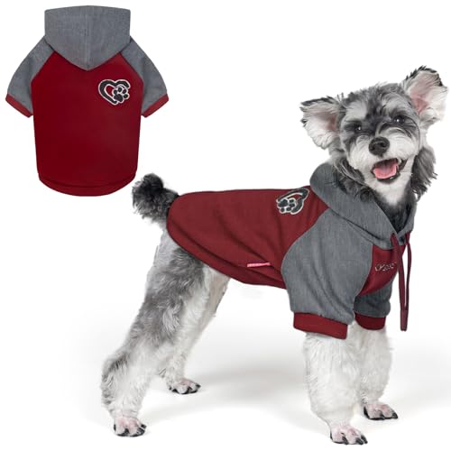 KYEESE Dog Hoodie Dogs Winter Stretchy Coat for Cold Weather Soft Dog Clothes for Small Dogs Comfort Cat Sweater Pet Sweatshirt with Drawstring Cat Coat with Leash Hole Warm Pet Clothes - color: 4#Red, size: Small (6-9lbs)