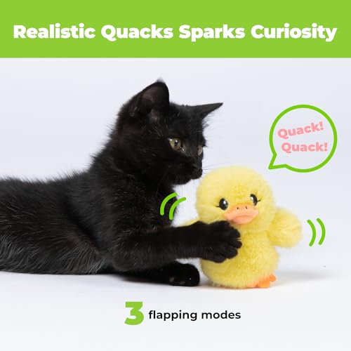 Catify Best Pet Supplies Flapping Duckling, Chick & Bird Cat Toy - Motion-Activated Wings, Realistic Chirps, Catnip-Infused Plush, USB-Rechargeable Indoor Cats & Kittens, Self-Play Enrichment - Yellow - color: Duckling Yellow