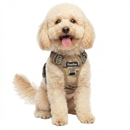 Funfox Dog Harness No Pull, Adjustable Pet Vest Harness, Super Soft Material with Vertical Handle Easy Control, Reflective Night Walking, 2 Leash Clips for Small Sized Dogs, Camo Brown, S - color: Camo Brown, size: Small