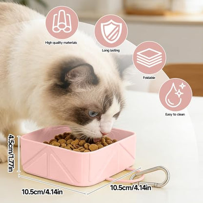 Collapsible Pet Bowls for Dogs and Cats, Portable Travel Silicone Foldable Dog Water Food Bowl with Carabiner 10.5x10.5x4.5cm - color: pink