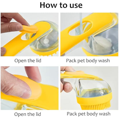 (6 Pcs) ELEGX Pet Grooming Bath Massage Brush with Soap and Shampoo Dispenser Soft Silicone Bristle for Long Short Haired Dogs Cats Shower - color: Yellow kit