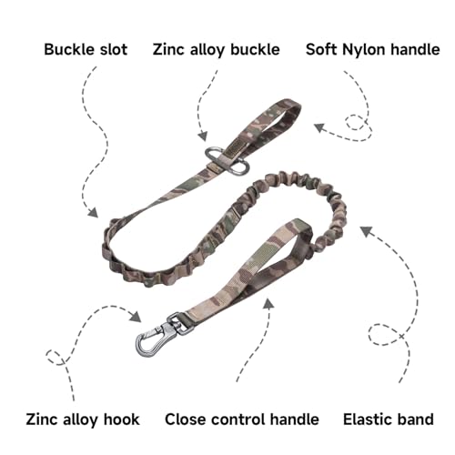 EXCELLENT ELITE SPANKER Bungee Dog Leash Tactical Nylon Adjustable Tactical No Pull Leads Rope for Dogs Quick Release Military Rope with 2 Control Handle (MCP) - color: MCP