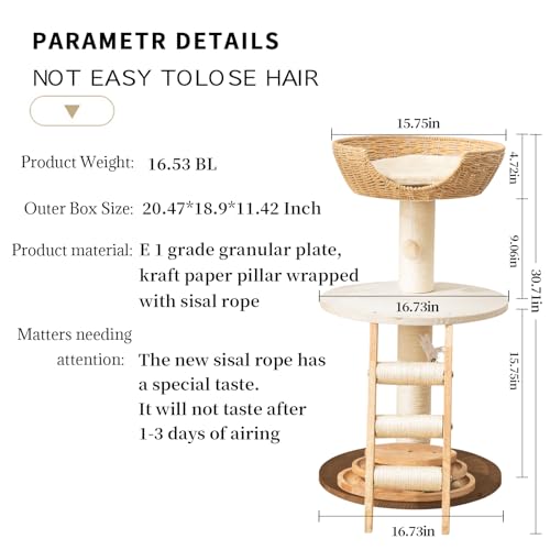 Natural Wood Modern Cat Tree with Top Cats Bed, Unique Cute Cats Furniture Activity Centre with Sisal Rope Scratching Posts, Cats Tower Condo with Interactive Cat Toy Tree - color: SCT004 new-1
