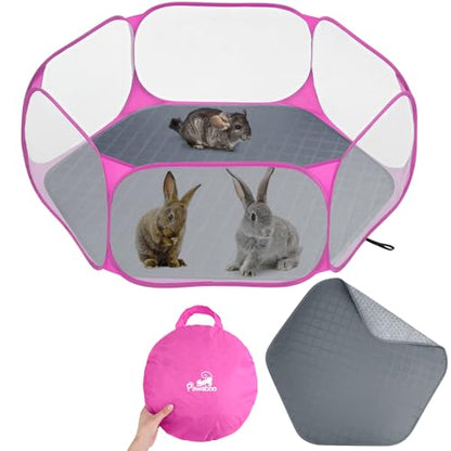 Pawaboo Small Animals Playpen with Pad, Waterproof Small Pet Cage Tent with Reusable Pad, Portable Outdoor Yard Fence for Chick/Kitten/Puppy/Guinea Pig/Rabbits/Chinchillas, Pink + Gray - color: Pink + Gray