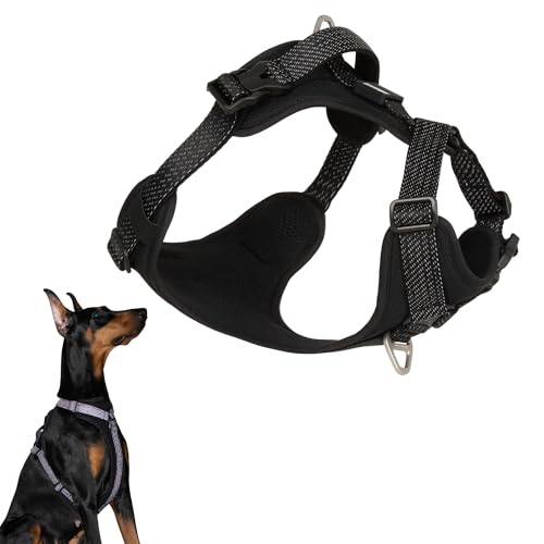 All-Weather No Pull Dog Harness Reflective Vest Harness QR Code Anti-Lost Adjustable Quick-Release Buckle Soft Padded Breathable Harness for Medium Large Dogs (Super Reflect-Black, M) - color: Super Reflect-Black, size: M