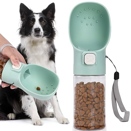 Colorday Handheld Dog Treat Dispenser Built-in Clicker & Treat Pouch, Hand Feeder for Puppy Training Walking Hiking Traveling (10 OZ, Green) - color: Green, size: 10 OZ