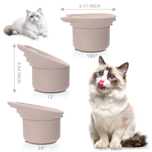 Silicone Cat Slow Feeder, Elevated Slow Feeder Bowl Tilt Design, Suitable for Dry and Wet Food, Adjustable Angle, Cat Food Puzzle with Suction Cup(Pink) - color: Pink
