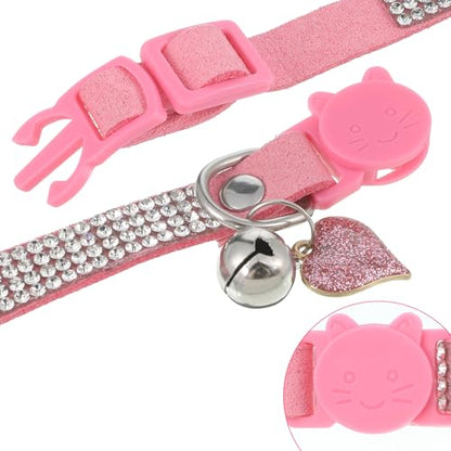 2 Pack Rhinestone Kitten Collar with Bell, Cat Collar with Rhinestone Bell, Adjustable Soft Fancy Bling Safety Cute Comfy Diamond Collars for Tiny Cats, Small Dogs, Rabbits (Pink, Black)