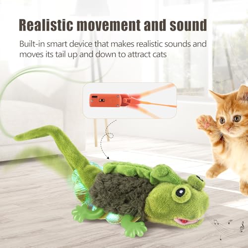 Migipaws Cat Toys, Touch Activated Flapping Chirping Lizard Kitten Toy with Catnip for Indoor Cats Kicker, Rechargeable (Green) - color: Green