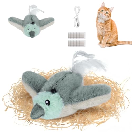Cat Toys Flapping Birds with Catnip Bags, Chirping Interactive Kitten Toy Indoor, Lifelike Birdie Tweets, Rechargeable Enrichment Moving Wings Cat Exercise Toys Kicker for All Breeds Cat Dog(Gray) - color: A5