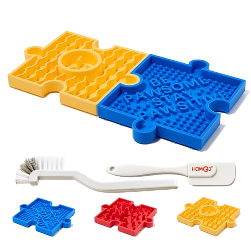 Puzzle Slow Feeder Lick Mat for Dogs and Cats, 38+ Suction Cups|Non-Slip Heavy Duty Maze Enrichment Blow BPA-Free Silicone|Reduce Boredom Anxiety Free Combination (2PCs, Blue&Yellow) - color: 2 Blue Yellow