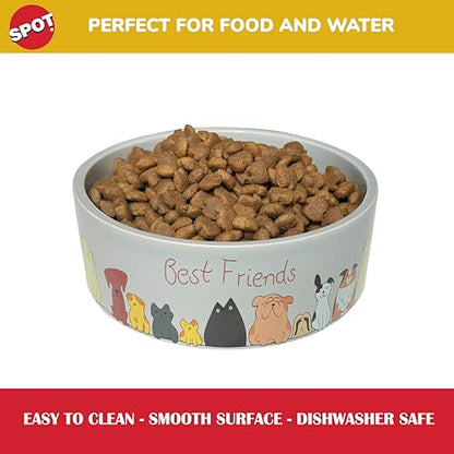 SPOT Best Friends Pet Food Dish - Food or Water Ceramic Bowl for Pets, Ideal for Medium & Large Dogs, Dishwasher Safe, 5 Cups (40oz) Capacity - 7in, Light Grey - size: 7 inch