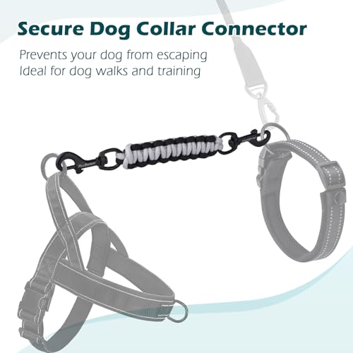 Dog Collar Safety Clip, Handmade Backup Safety Strap for Dog Harness, Prong, Pinch Collar, Double Ended Clasp Leash Connector (Black, Grey) - color: Black, Grey
