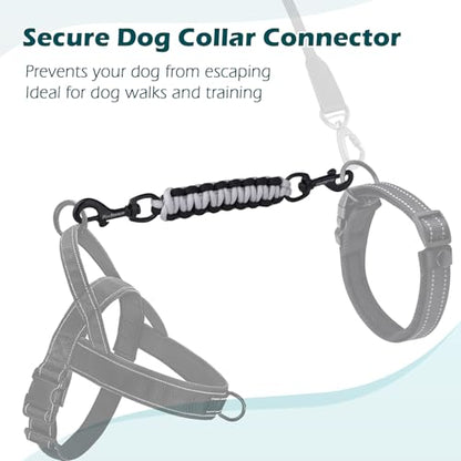 Dog Collar Safety Clip, Handmade Backup Safety Strap for Dog Harness, Prong, Pinch Collar, Double Ended Clasp Leash Connector (Black, Grey) - color: Black, Grey