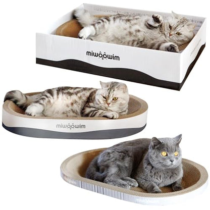 3PCS 23.6 Inch Extra Large Cat Scratcher Bed,Big Cats Box with Corrugated Scratch Pad, Scratching Lounge Bed,Oval Shape Cat Scratcher Bowl - color: grey 23.6 inch (big)