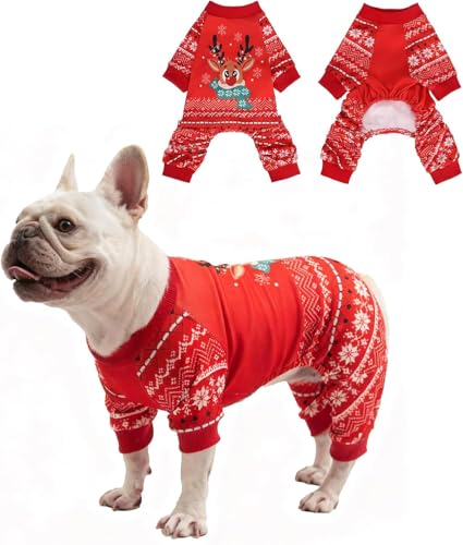 EXPAWLORER Dog Christmas Pajamas for Small Medium Large Dogs, Pet Holiday Onesie Costume, Warm Soft Lightweight Stretchy Xmas Outfit Winter Clothes Sweater Jumpsuit Pjs for Puppy Cats Boys & Girls XS - size: X-Small