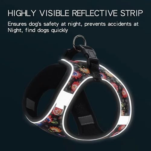 Step in Dog Harness No Pull Flower Adjustable Soft Mesh Padded Reflective Pet Vest Harness and Leash Set for Small Medium Dogs - color: Black, size: XS(neck:9.5"-10.5",chest:11.5"-13.5")