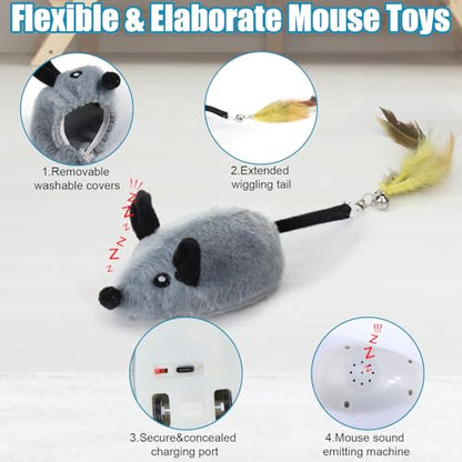 Interactive Dog Toys with Phone App, 2 Modes Remote Control Dog Toy, Dog Mouse Toy with Realistic Sound & Replacement Tails, Automatic Dog Toy for Small Medium Large Dogs, Squeaky Dog Toys Gray - color: Gray App Control