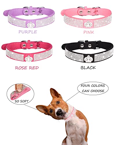 Dog Collar for Small Dogs, Adjustable Leather Suede Bling Dog Collars，Pink Dog Collar Cat Collar, Rhinestone Dog Collar (XS, black3) - color: black3, size: XS