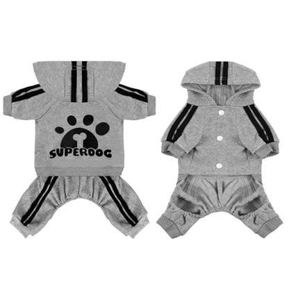 Dog Hoodie 4 Legs Jumpsuit for Small Dogs Puppy Clothes Dog Pullover Sweatshirt Cotton Doggie Winter Coat Cat Apparel (Small, Grey) - color: Grey, size: Small