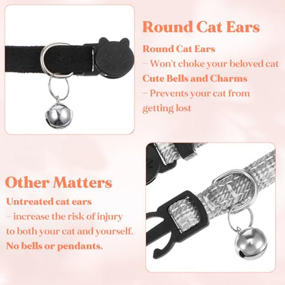 Velvet Cat Collar, Removable Kitten Bow Tie - Breakaway Cat Collar with Bell - Safety Buckle, Adjustable 7-11 Inches for Cats