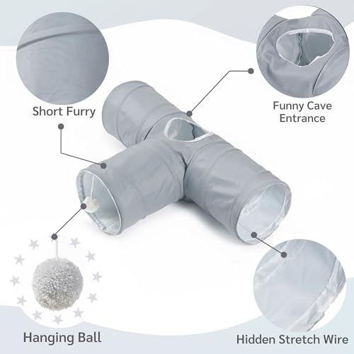 Guinea Pig Tunnel 3 Way Guinea Pigs Hideout Foldable Small Animal Hideaway Play Tube Toys for Bunny Rabbit Hedgehogs Hamster Chinchilla Ferret Accessories(Solid Grey)