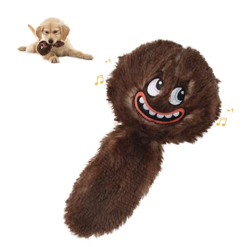 PETGEEK Interactive Squeaky Dog Toy, Automatic Moving Vibrating Dog Balls with Plush Cover, Rechargeable Perro Juguetes with Recording and Music Mode, Crinkle Pet Plush Toy for Boredom, Brown - color: Brown-350mAh