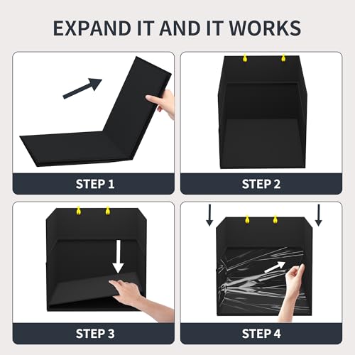 Aokeyee Black Waterproof Cat Litter Box Enclosure Splash Guard with Removable PVC Mat, Foldable Pet Litter Box Shield with 2 Hooks - color: Black