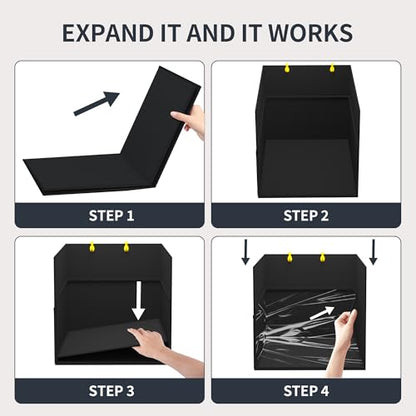 Aokeyee Black Waterproof Cat Litter Box Enclosure Splash Guard with Removable PVC Mat, Foldable Pet Litter Box Shield with 2 Hooks - color: Black