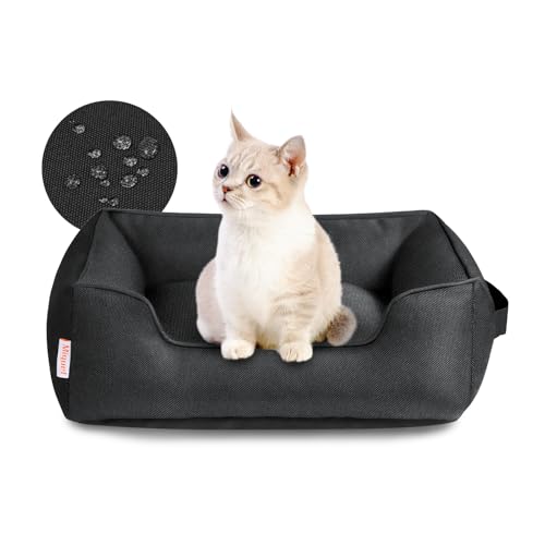 Miguel Outdoor Waterproof Cat Bed with Side, Oxford Durable Dog Bed for Small Dog Easy Clean, All Weather Rectangle Medium Pet Bed Bolster Tough Puppy Bed Scratch Resistant Removable Cover, 20 inches - color: Black - Waterproof Oxford, size: S (20" x 19"